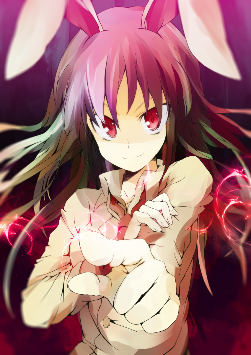 animal_ears, bunny_ears, foreshortening, highres, long_hair, multicolored_hair, murasin, necktie