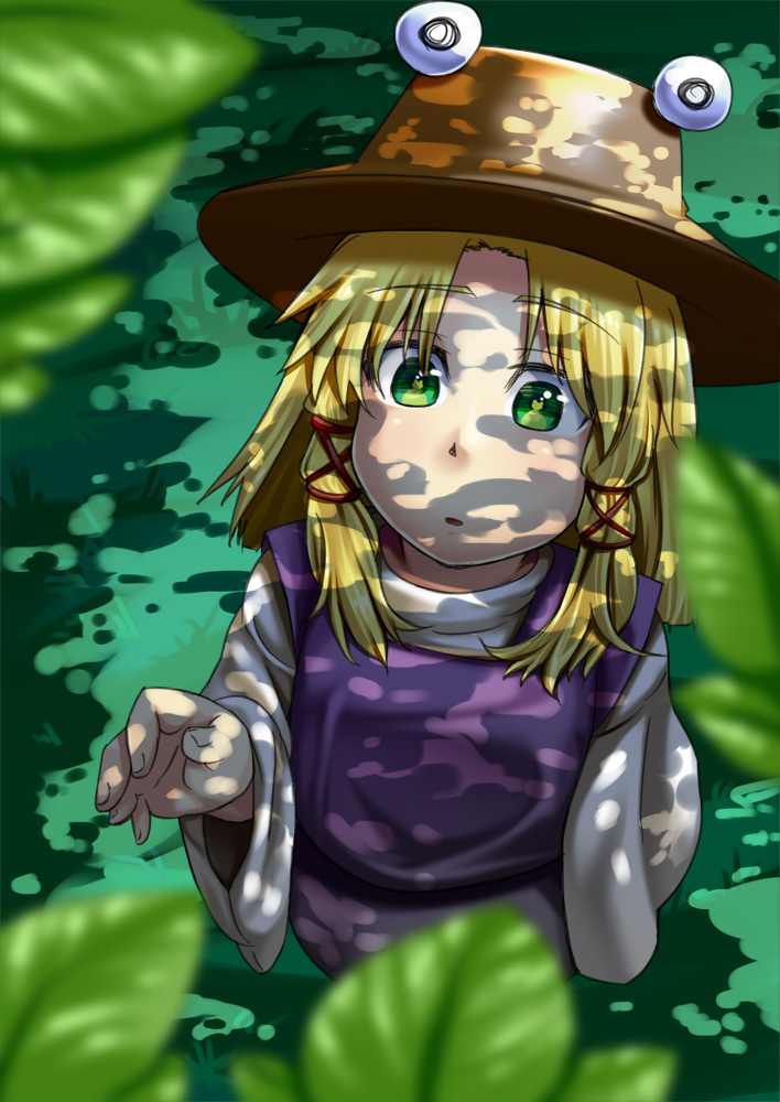 blurry, depth_of_field, eye_reflection, face, from_above, green_eyes, hair_ribbon, hands