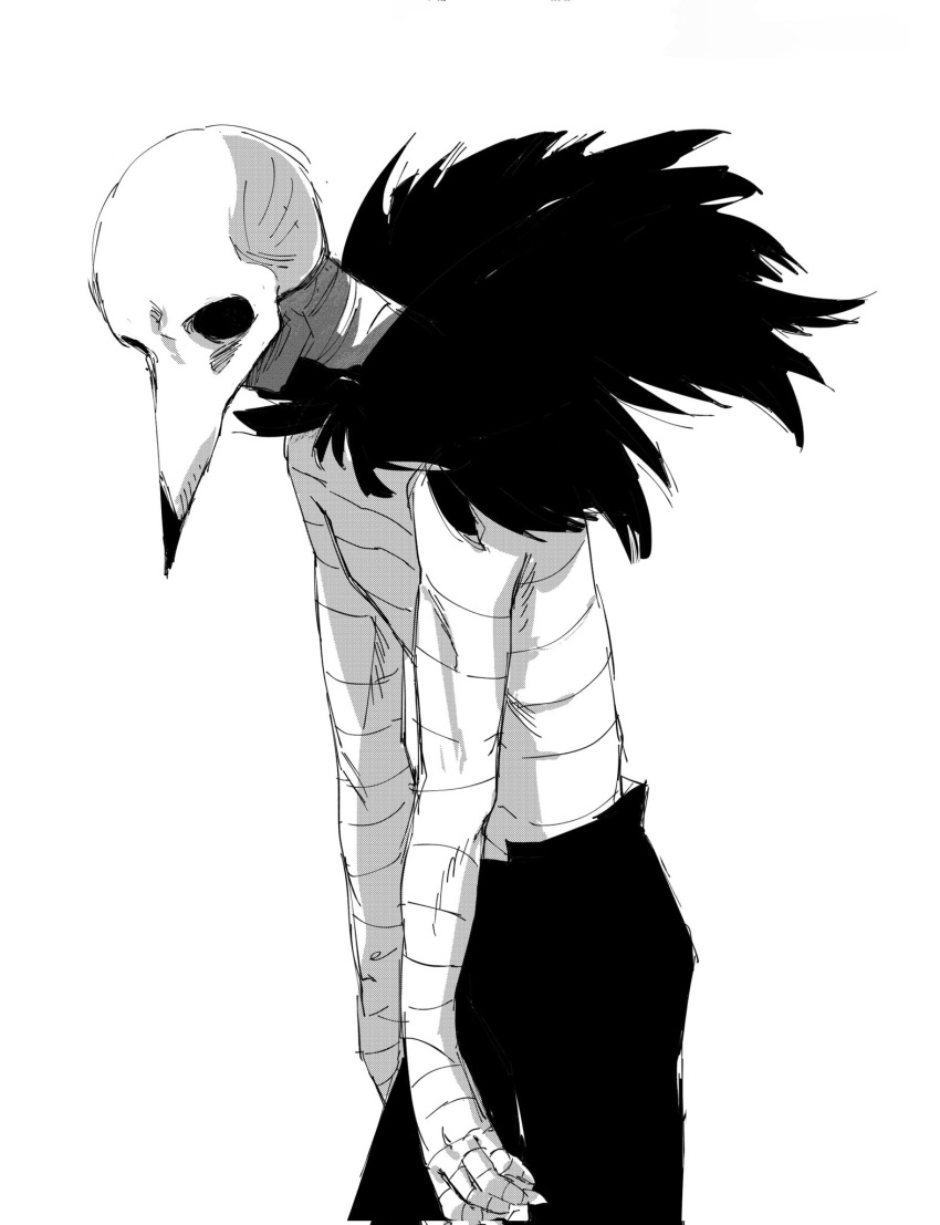 1boy, arms_at_sides, bird, bird_boy, black_pants, choujin_x, facing_to_the_side, highres