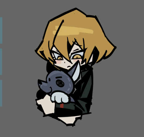1boy, big_and_will_be_bad_wolf, black_jacket, blonde_hair, blush, closed_mouth, grey_background, jacket