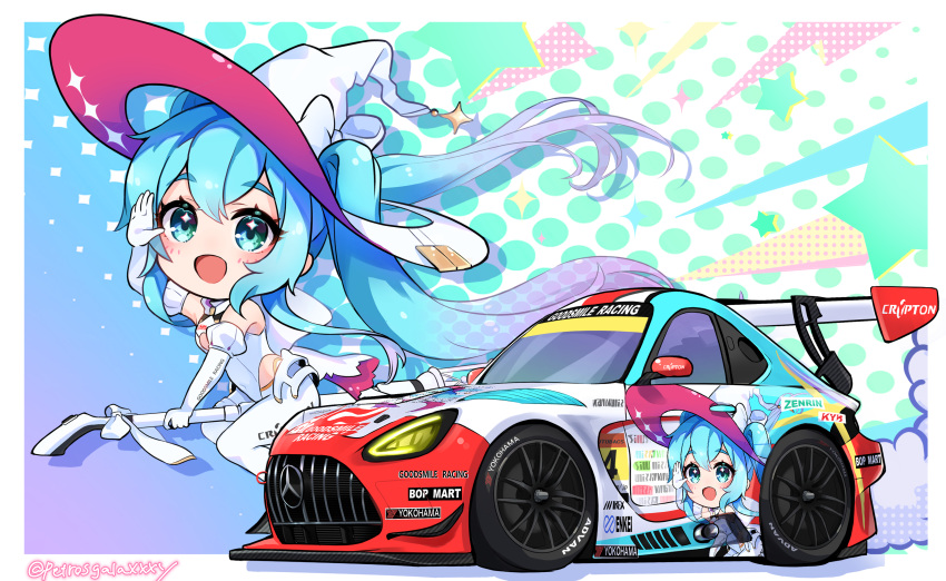 1girl, absurdres, ankle_bow, blue_eyes, blue_hair, blush, bow, broom