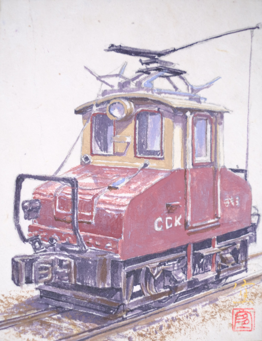 0zolvut2323nyus, absurdres, highres, nihonga, no_humans, original, painting_(medium), railroad_tracks