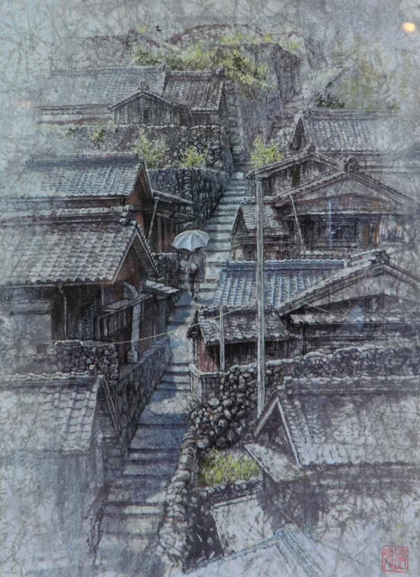 0zolvut2323nyus, 1other, absurdres, building, highres, mountain, nihonga, painting_(medium)