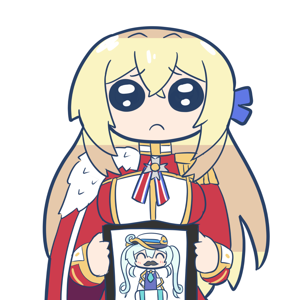 1girl, anson_(azur_lane), aoirocombo, azur_lane, blonde_hair, cape, emoji, hair_ribbon