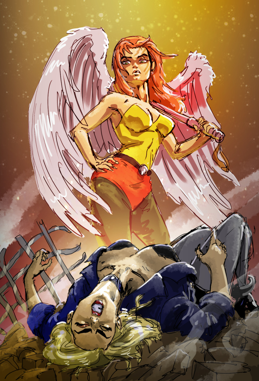 black_canary, hawkgirl, highres, justice, non-web_source, ryona