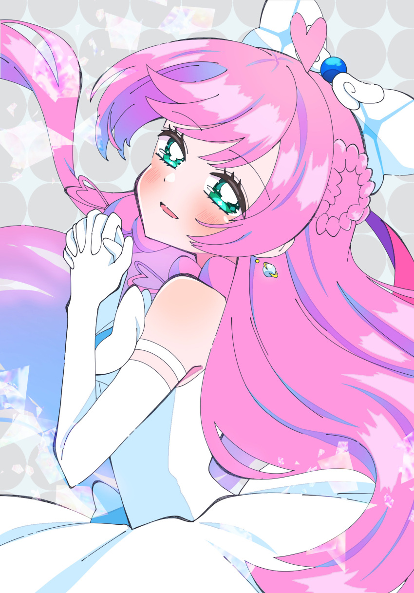 1girl, ahoge, blush, bow, braid, cure_prism, dress, dress_bow