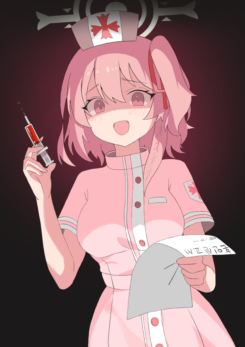 1girl, absurdres, blood, blue_archive, blush, breasts, dress, feathers