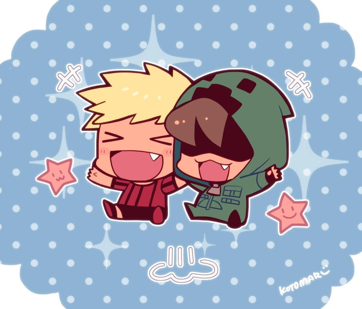 >_<, 2boys, arm_up, black_footwear, black_shorts, blonde_hair, brown_hair, chibi