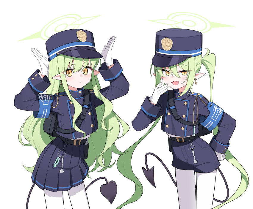 2girls, absurdres, belt, black_belt, black_hat, black_jacket, black_shorts, black_skirt