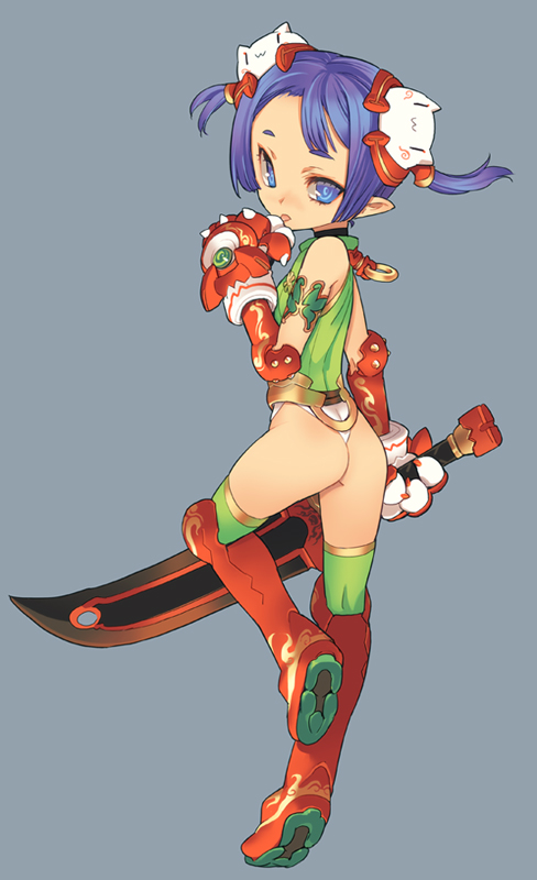 :p, ass, blade_(artist), blade_(lovewn), blue_eyes, blue_hair, boots, gloves