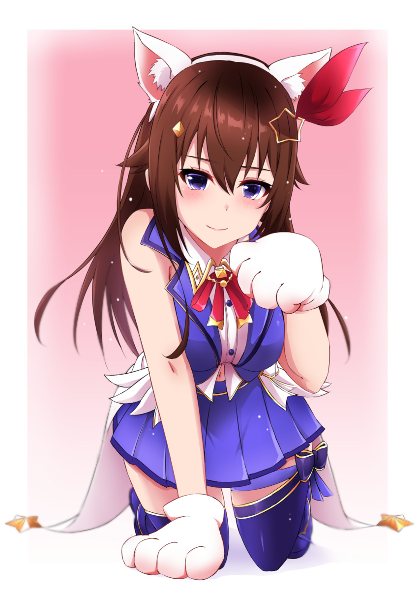 1girl, animal_ear_fluff, animal_ears, animal_hands, blue_eyes, blue_thighhighs, blue_vest, blush