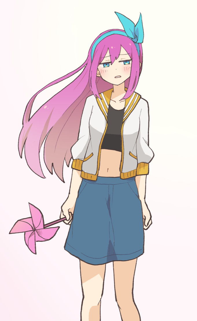 1girl, aqua_eyes, aqua_hairband, aqua_skirt, arms_at_sides, aubrey_(faraway)_(omori), aubrey_(omori), black_shirt