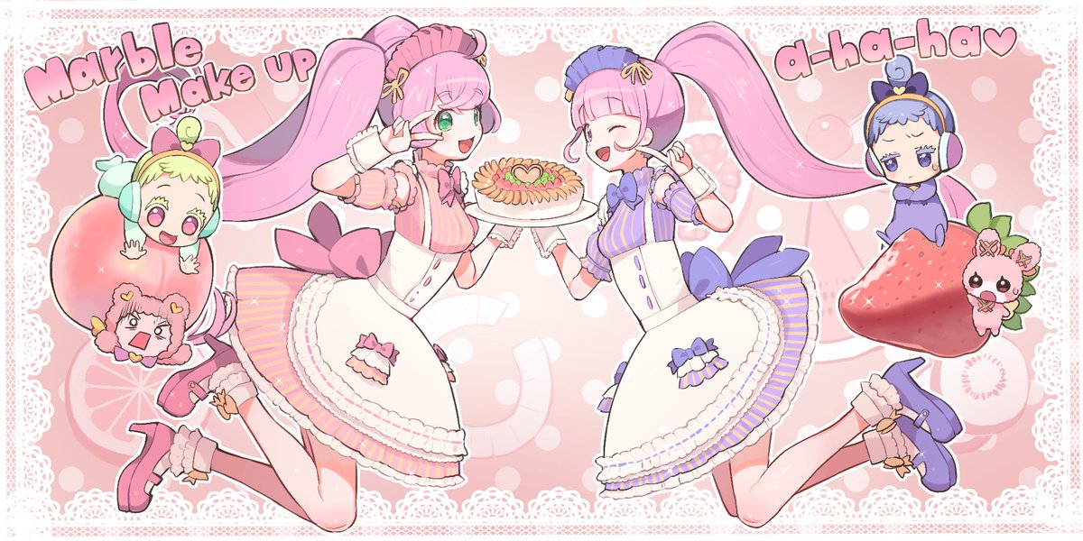 4girls, :d, ahoge, apron, baby, bad_id, bad_twitter_id, blue_eyes