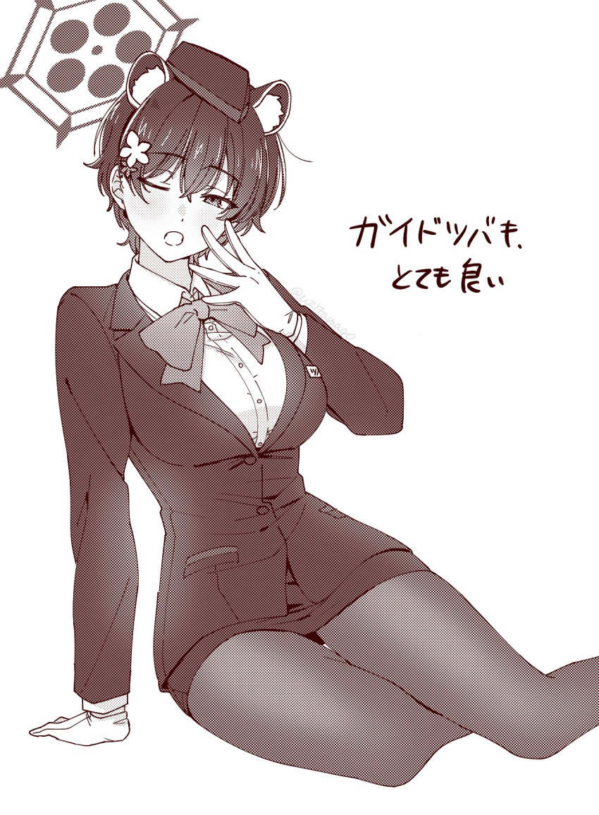 1girl, animal_ears, black_eyes, black_hat, blue_archive, bow, bowtie, extra_ears
