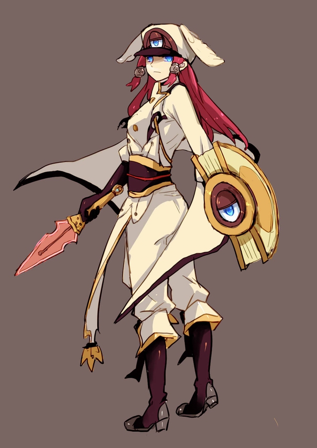 blazblue, blue_eyes, hat, head_wings, long_hair, miyadevil, red_hair, redhead