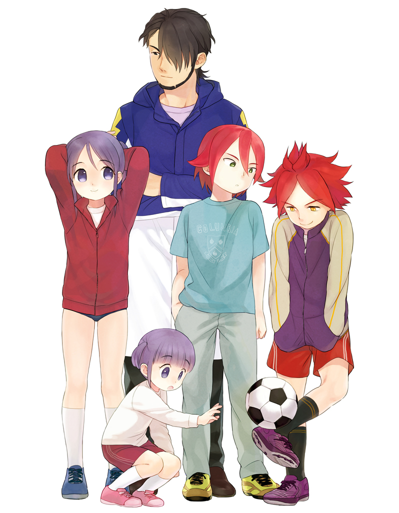 ball, buruma, father_and_daughter, green_eyes, higebu, inazuma_eleven, jacket, kicking
