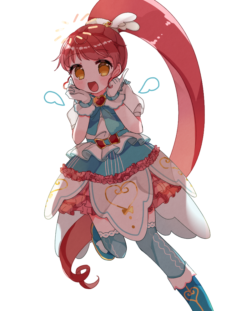 1girl, :d, blue_footwear, blue_thighhighs, boots, drawn_wings, dress, gloves