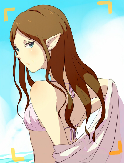 blue_eyes, long_hair, looking_back, nintendo, o-yuki, pointy_ears, princess_zelda, swimsuit