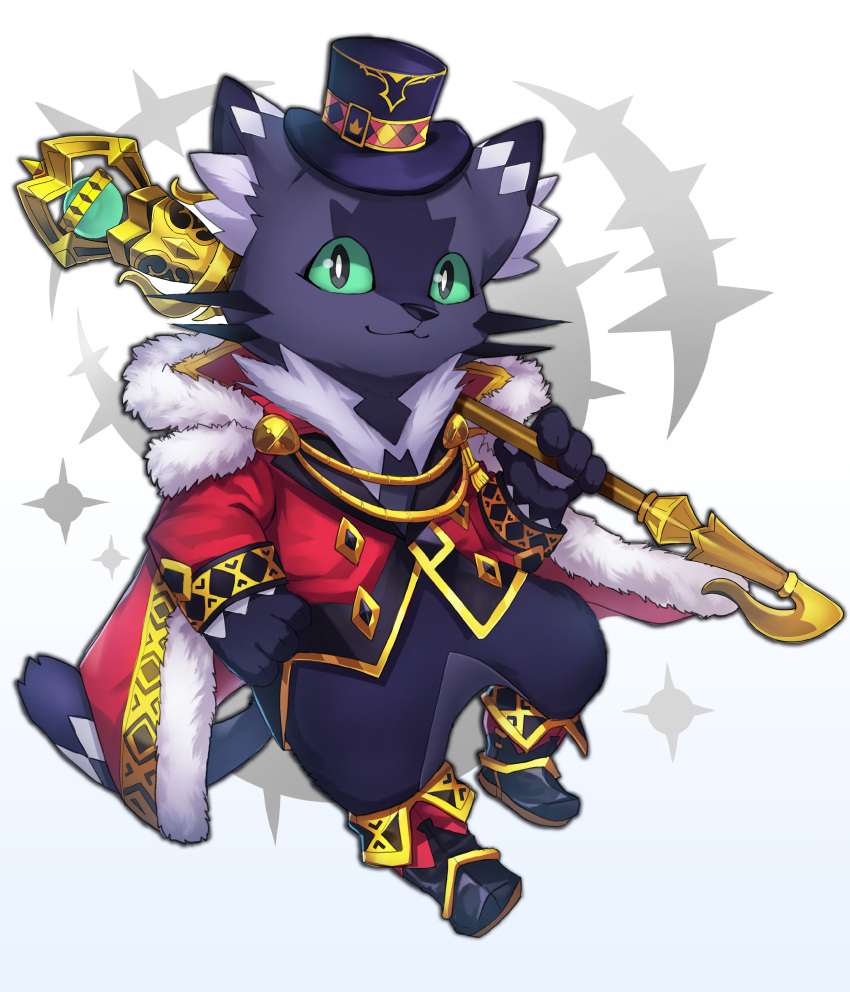 1boy, absurdres, black_footwear, black_hat, black_pants, boots, cait_sith_(housamo), cape