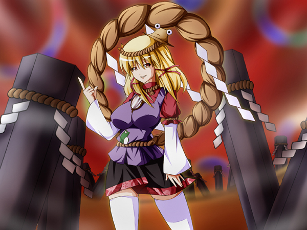 blonde_hair, falketto, frog, fusion, large_breasts, moriya_suwako, onbashira, pyonta