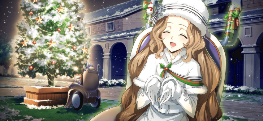 1girl, ^_^, arch, artist_request, belt, blush, brown_hair, bush