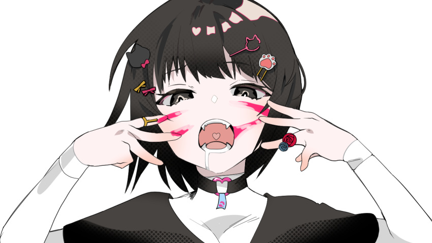 1other, animal_(vocaloid), black_choker, black_eyes, black_hair, black_shirt, cat_hair_ornament, catt_(project_moon)