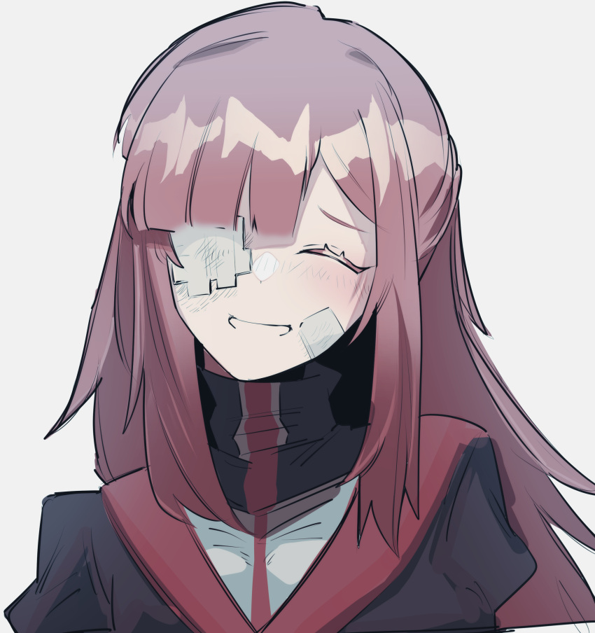 1girl, absurdres, bandaid, bandaid_on_face, blush, closed_eyes, gauze_over_eye, highres