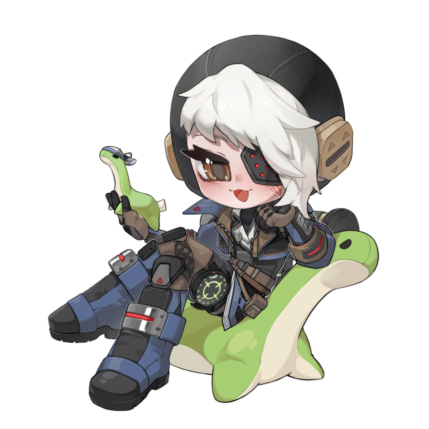 1girl, animification, apex_legends, black_jacket, black_shirt, blue_footwear, blush, bohe-menthe