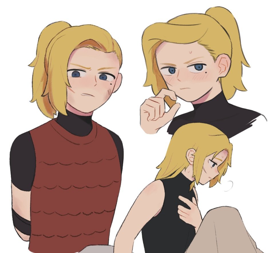 amphibia, armor, black_shirt, blonde_hair, blue_eyes, drunkfood_d, non-web_source, ponytail, red_armor, sasha_waybright, scar, scar_on_cheek, scar_on_face, shirt, sleeveless, sleeveless_shirt