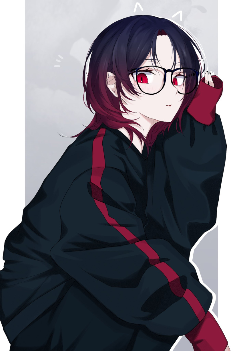1girl, black_hair, black_pajamas, glasses, gradient_hair, highres, iris_black_games, kisaragi_ren_(vtuber)