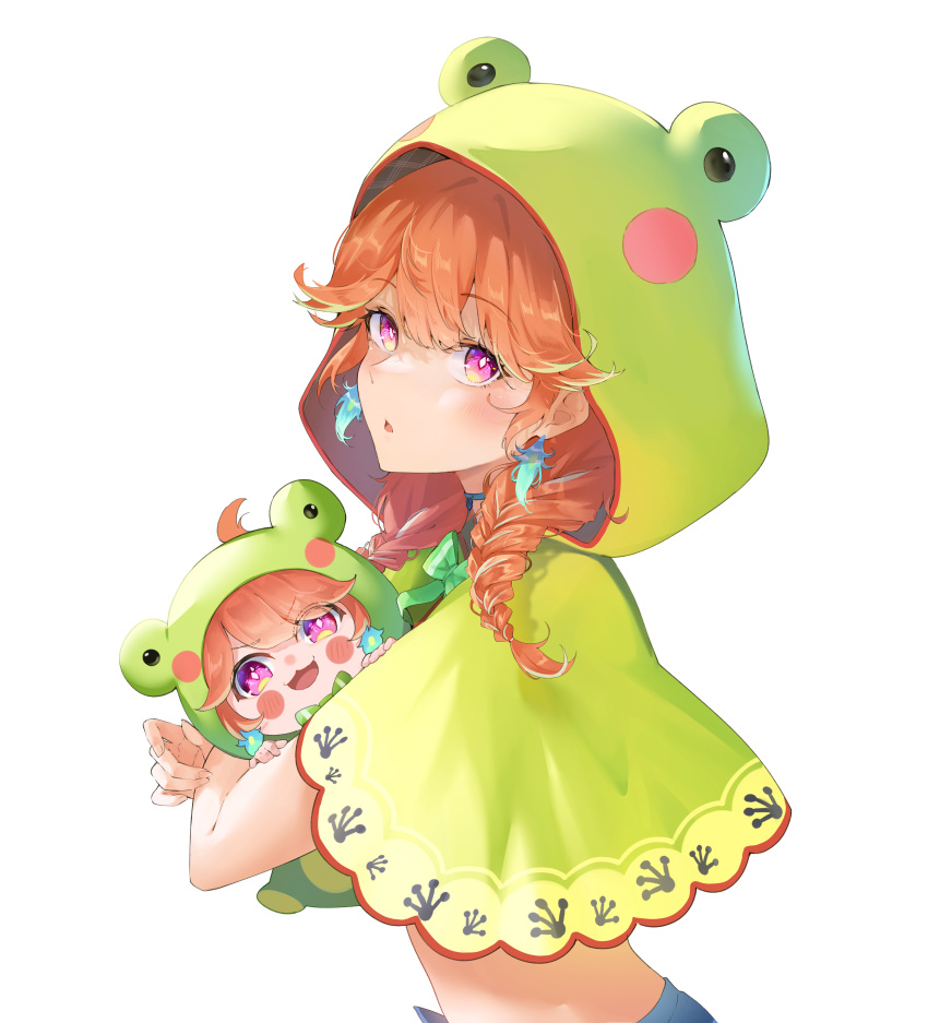 1girl, absurdres, animal_costume, animal_hood, chibi, choker, dual_persona, earrings