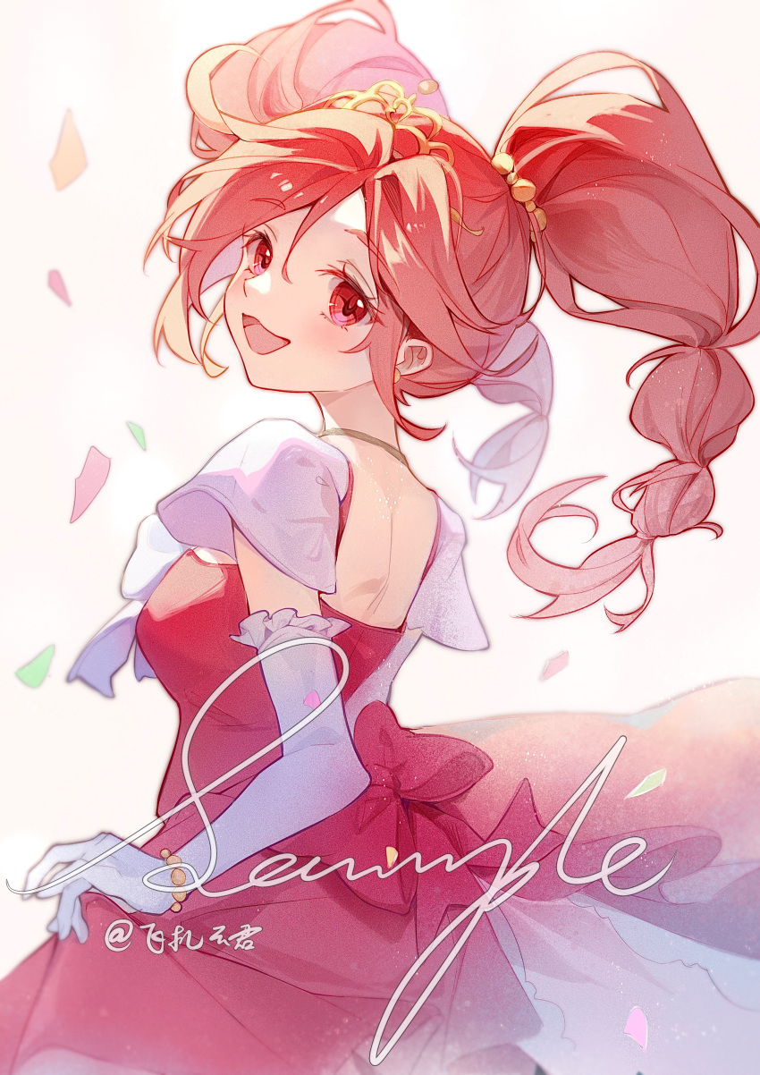 1girl, :d, absurdres, back, blush, bow, breasts, cloudyman