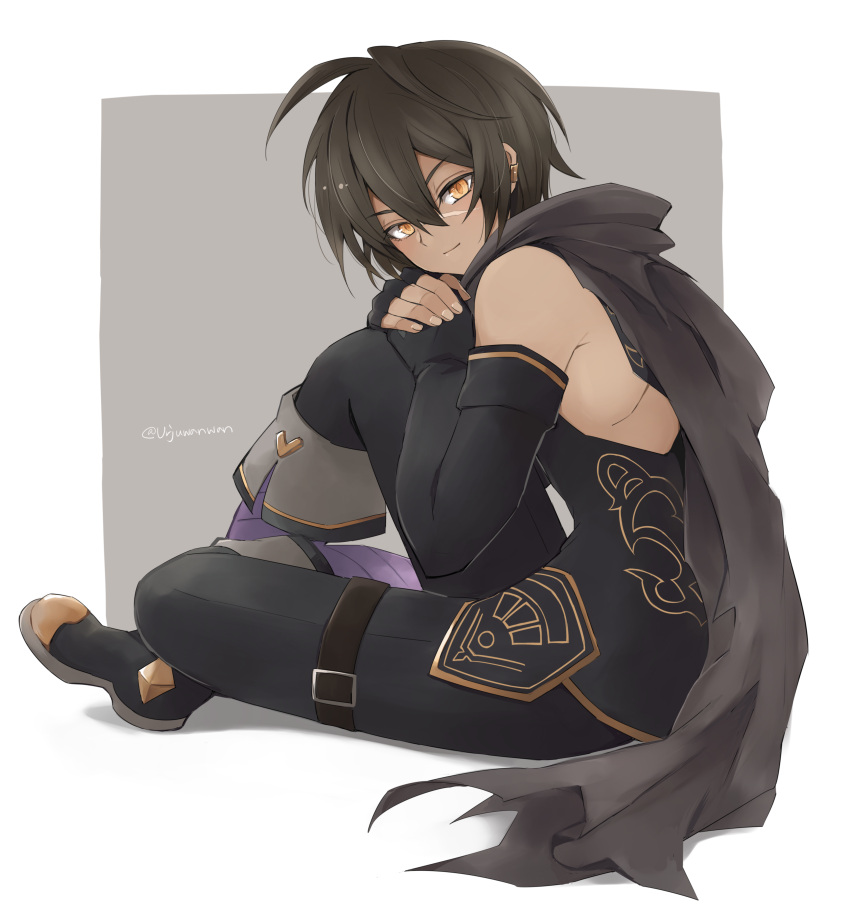1boy, absurdres, black_gloves, black_hair, black_scarf, boots, dark-skinned_male, dark_skin