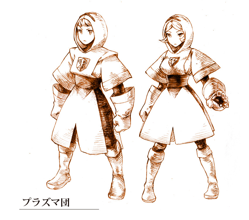 final_fantasy_tactics, gloves, hood, monochrome, narutaki_(kurokabe), parody, poke_ball, pokemon, pokemon_(game), pokemon_black_and_white, pokemon_bw, style_parody, surcoat, team_plasma