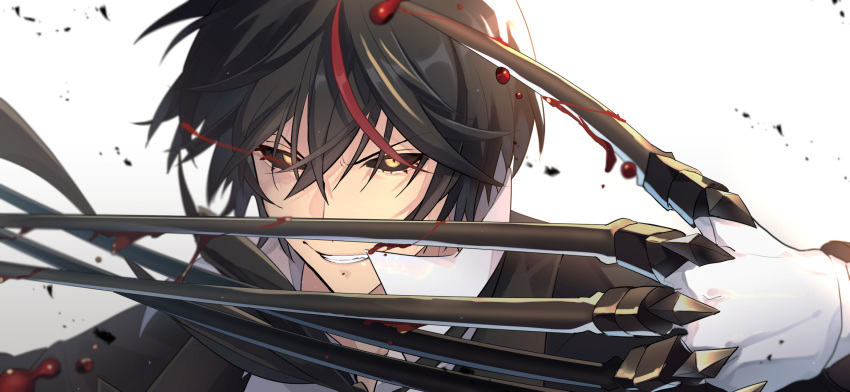 1boy, black_hair, black_sclera, blood, claw_(weapon), colored_sclera, diablo_(tensei_shitara_slime_datta_ken), gloves