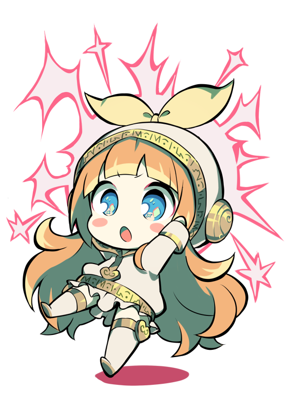1girl, :o, arms_up, blonde_hair, blue_eyes, blunt_bangs, blush_stickers, boots