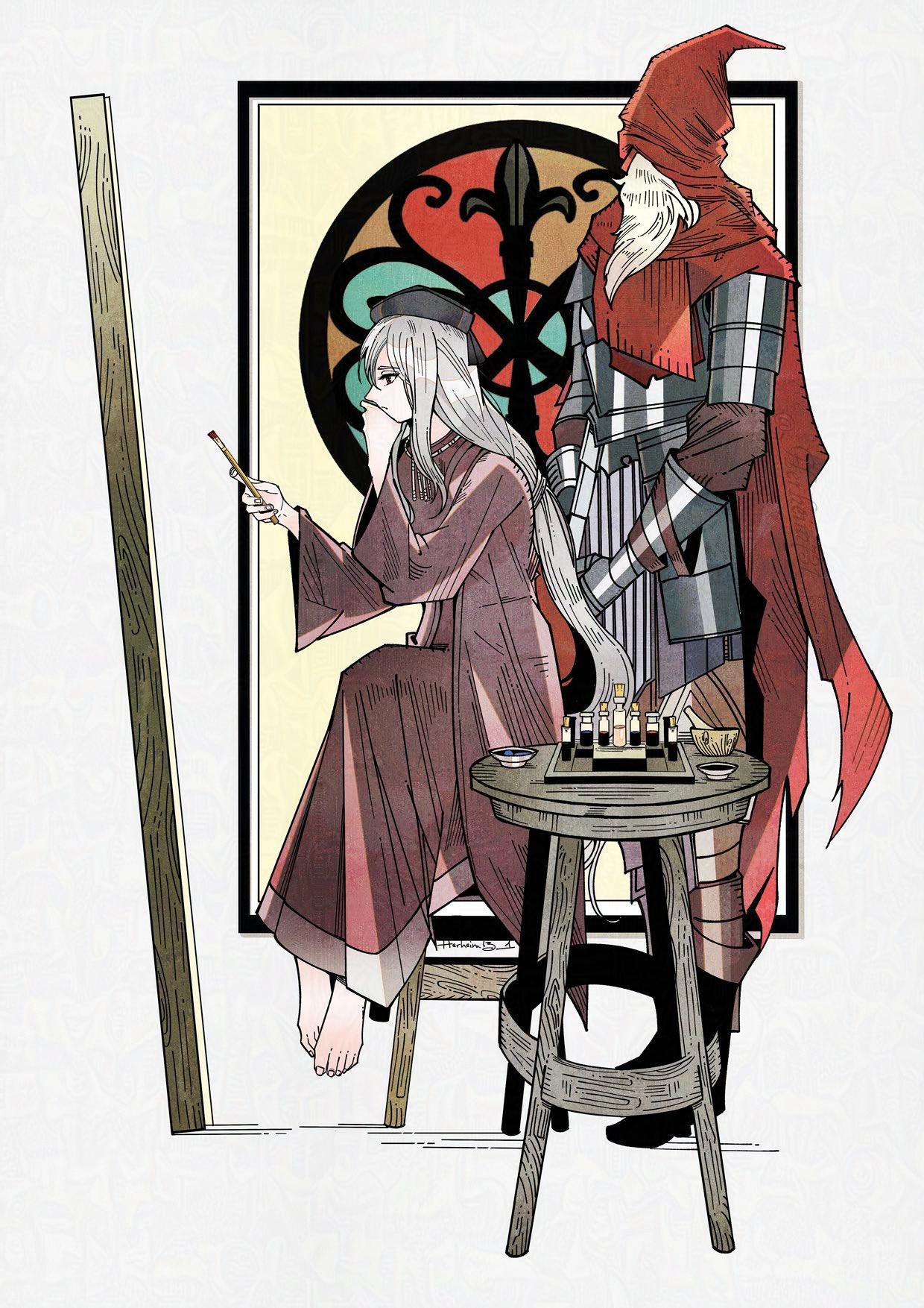 absurdly_long_hair, armor, beard, canvas_(object), dark_souls_(series), dark_souls_iii, denny626, facial_hair