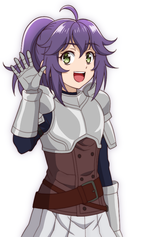 1girl, ahoge, armor, aul_(chiyu_mahou), belt, blue_shirt, brown_corset, chest_armor
