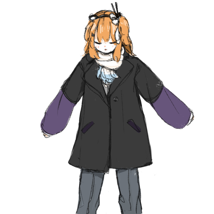 1girl, a.i._voice, adachi_rei, alternate_costume, black_coat, blush, closed_eyes, coat