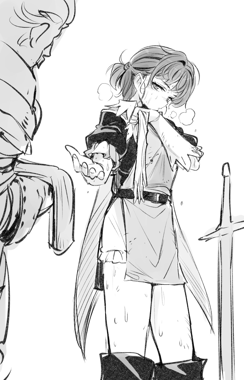 1boy, 1girl, absurdres, bloomers, cape, colm_(unicorn_overlord), gloves, heavy_breathing