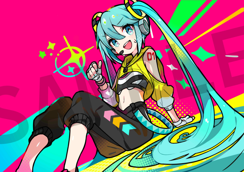 1girl, absurdres, aqua_belt, aqua_eyes, aqua_hair, aqua_nails, arm_support, arm_tattoo