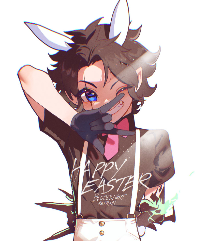 1boy, aged_down, animal_ears, black_hair, bloodlight_(nyantcha), blue_eyes, child, gloves