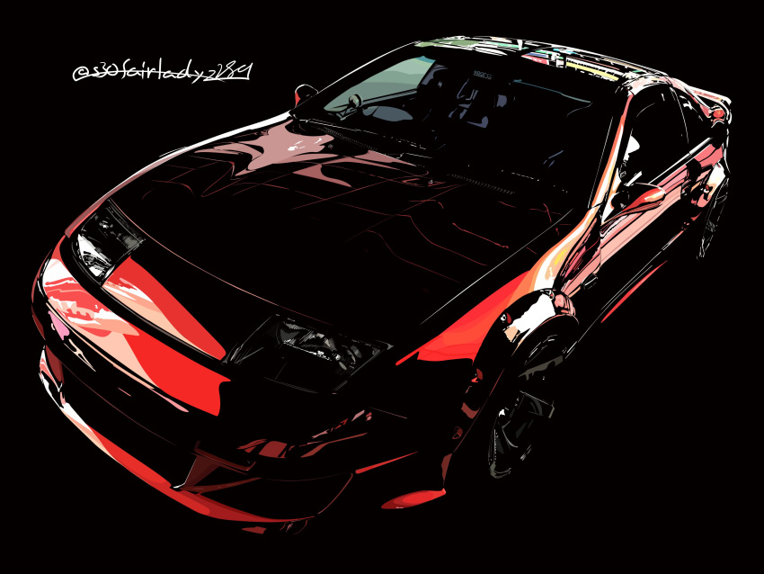 absurdres, black_background, car, cybernipper, from_above, highres, motor_vehicle, nissan