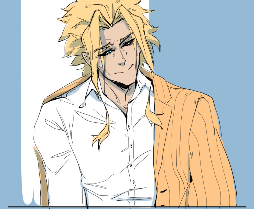 1boy, adam's_apple, black_sclera, blonde_hair, blue_eyes, boku_no_hero_academia, buttons, closed_mouth