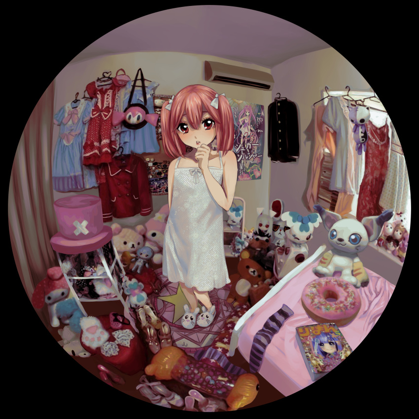 1girl, absurdres, ayanami_rei, bare_shoulders, bed, bedroom, commentary, copyright_request