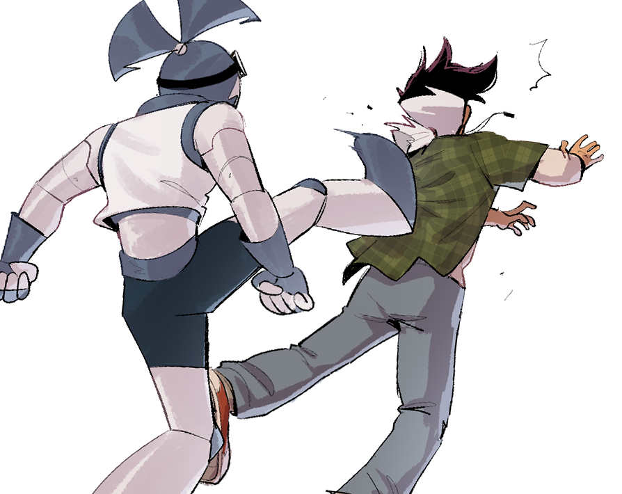 1boy, 1girl, back, black_hair, danny_phantom, danny_phantom_(character), denim, izzy_(izbubbles)