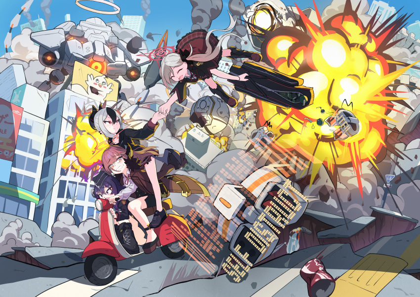 4girls, absurdres, aru_(blue_archive), bag, bare_legs, black_bag, black_choker, black_hair