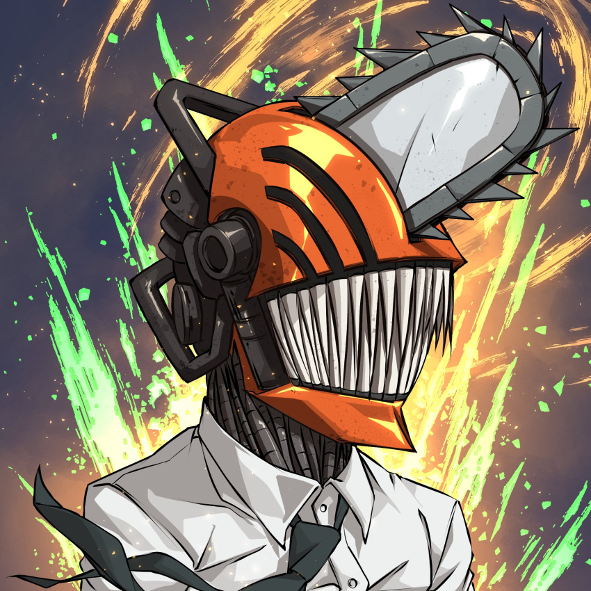 1boy, alternate_form, black_necktie, chainsaw, chainsaw_man, denji_(chainsaw_man), dress_shirt, highres