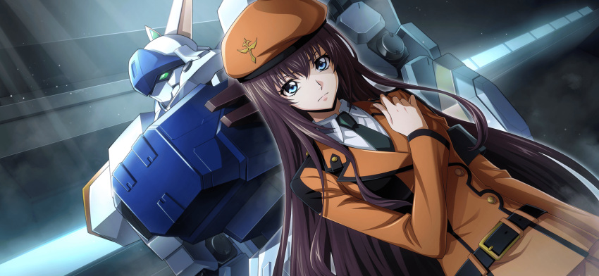 1girl, arm_at_side, armband, aroundight_(code_geass), artist_request, belt, beret, blue_eyes