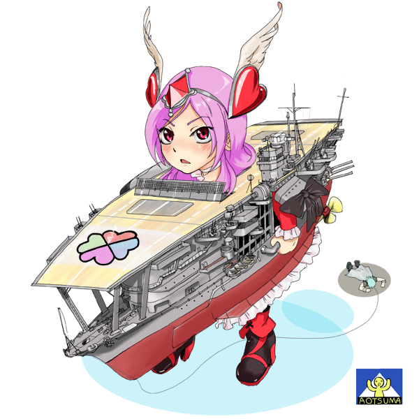 aircraft_carrier, akagi_(aircraft_carrier), amon_(mulciber), blush, clover, cure_passion, flight_deck, four-leaf_clover